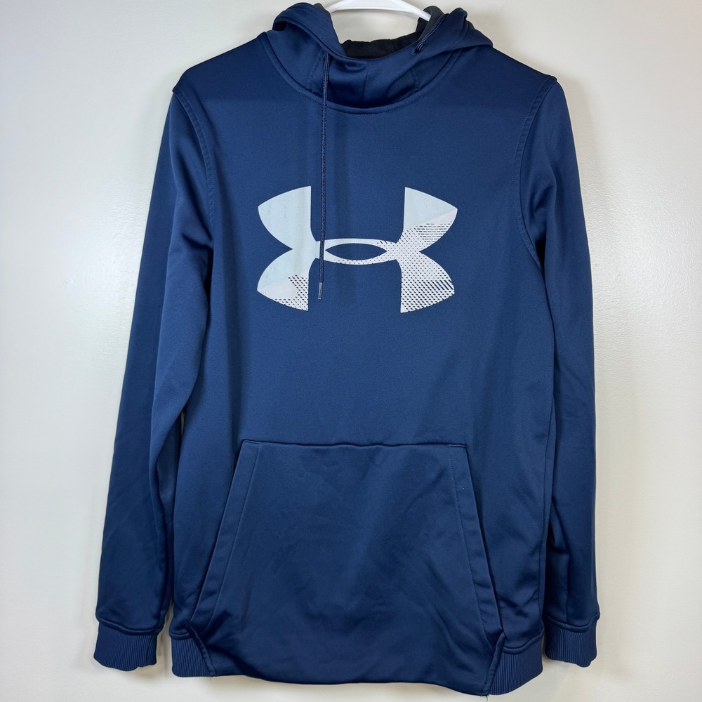 Under Armour ColdGear Hoodie Mens S Navy Blue Loose Fit Athleisure Logo Pullover